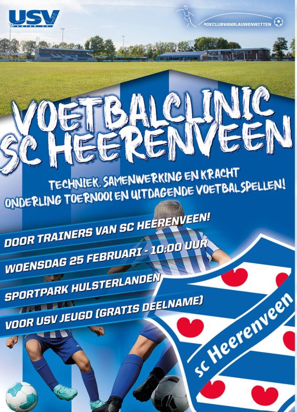 Woensdag voetbalclinic sc Heerenveen bij USV