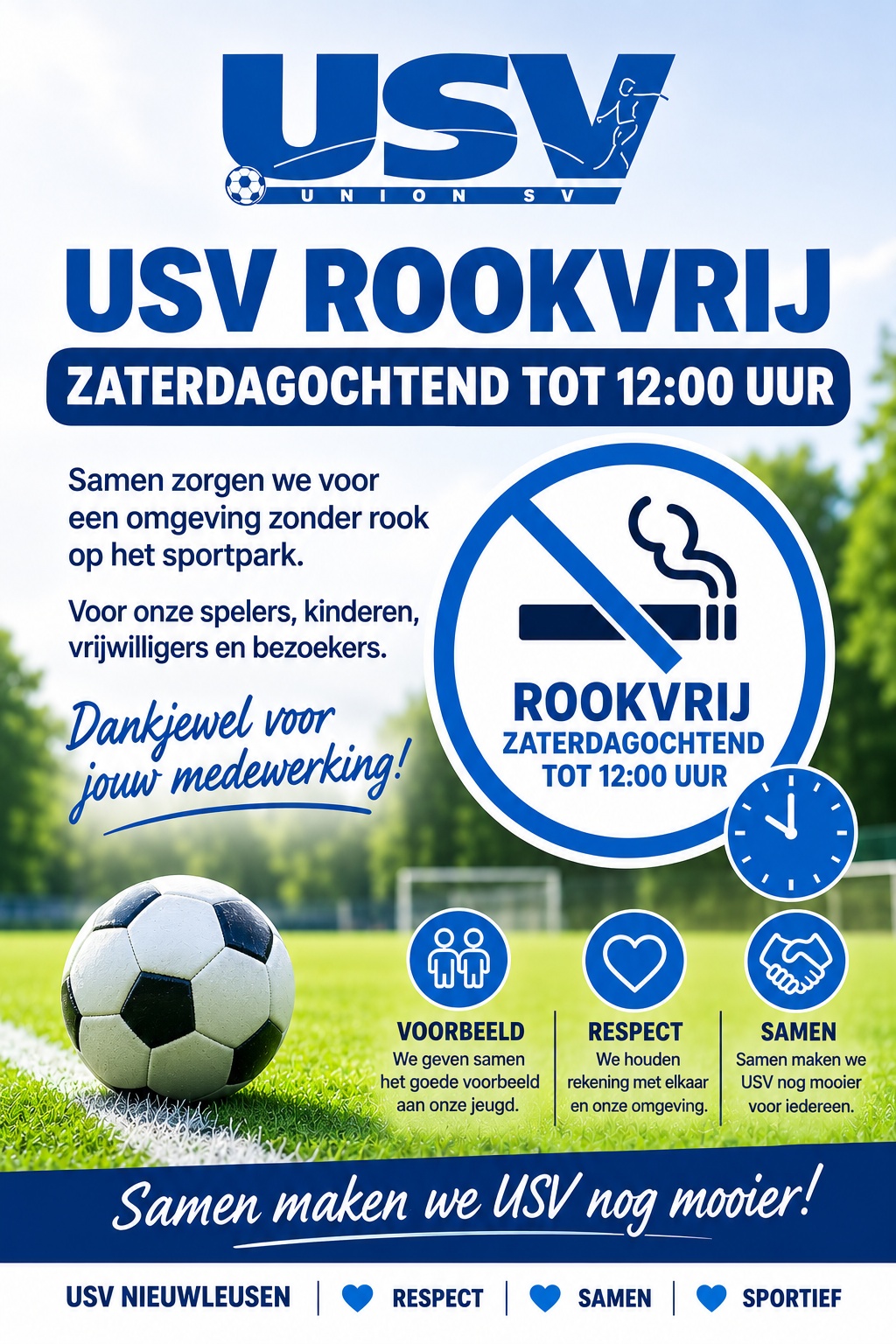 Sportpark Hulsterlanden zaterdagochtend rookvrij.